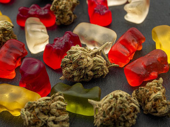cannabis bud and gummy bears