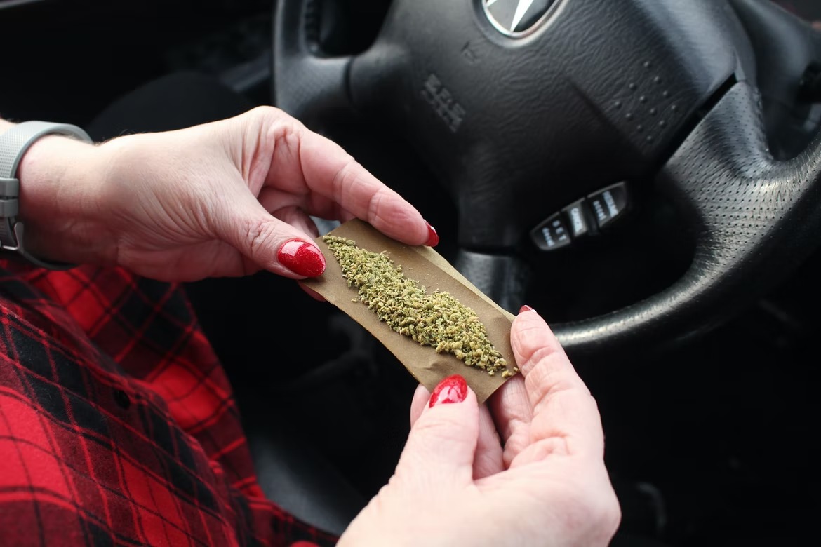 woman with cannabis in car
